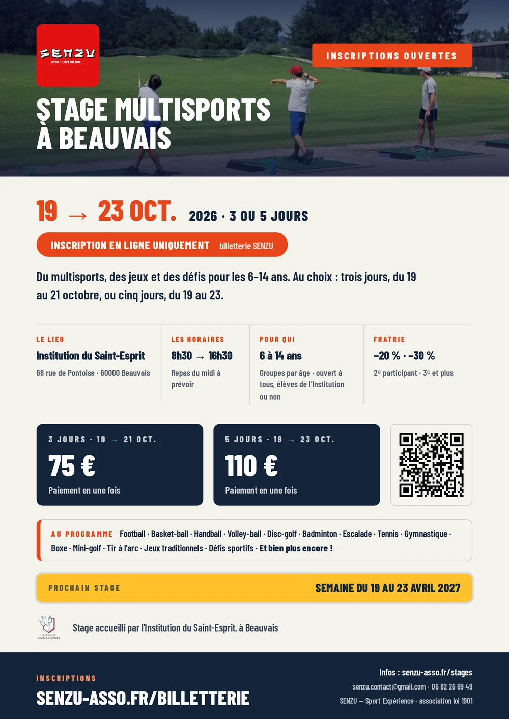 Affiche du stage multisports de la Toussaint 2026 à Beauvais