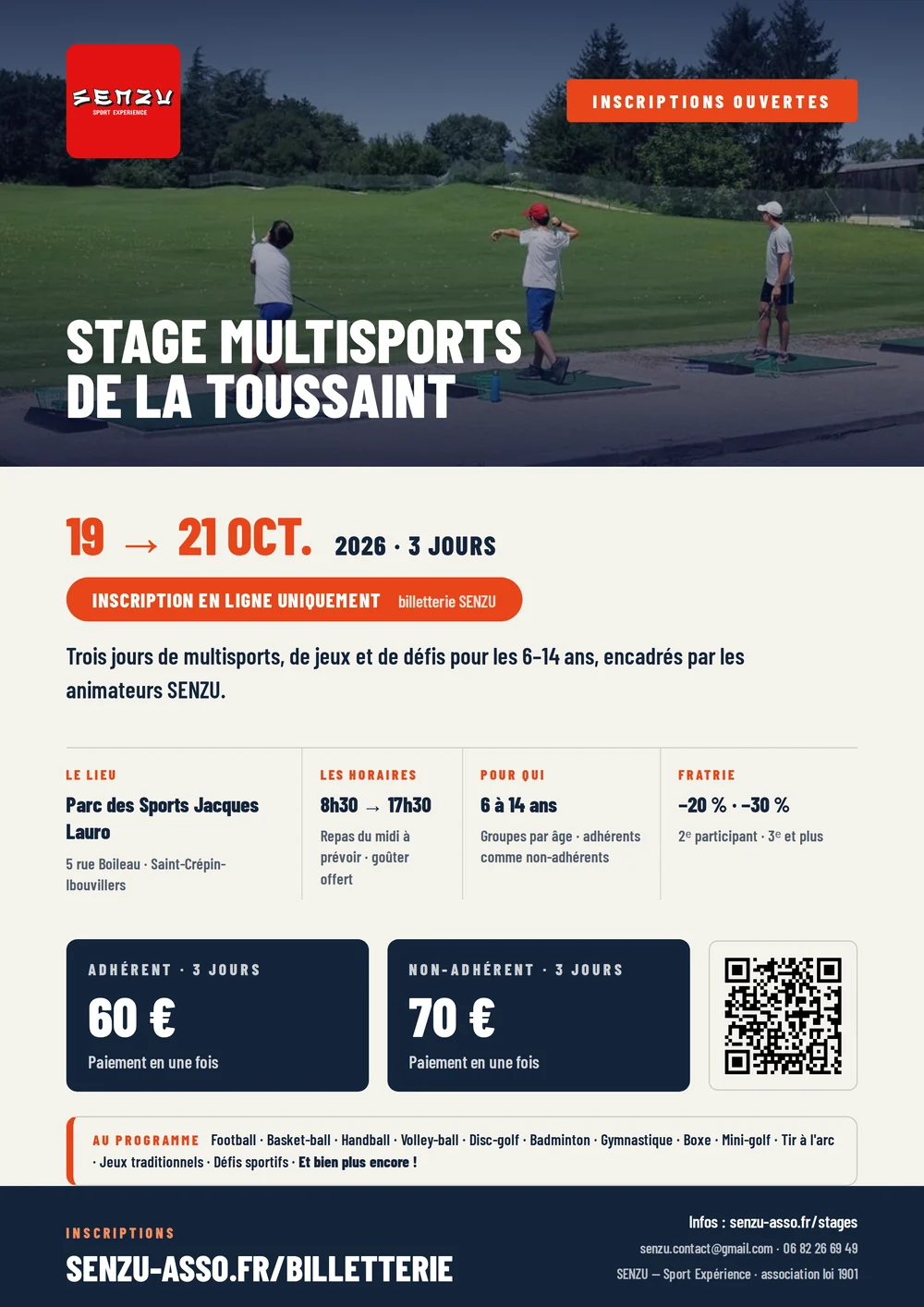 Affiche du stage multisports de la Toussaint 2026 à Saint-Crépin-Ibouvillers