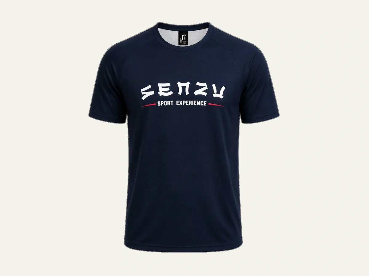 Tee-shirt de sport SENZU marine, logo SENZU Sport Expérience sur la poitrine