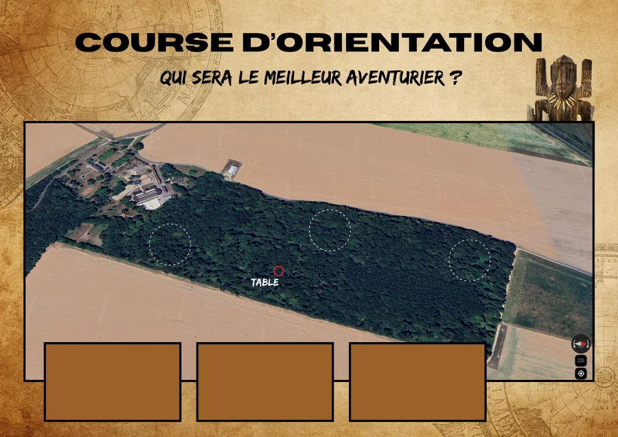 Carte Bois de Marivaux — zones de recherche (cercles blancs)